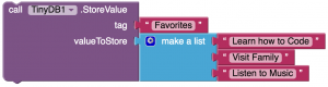 TinyDB store favorites list