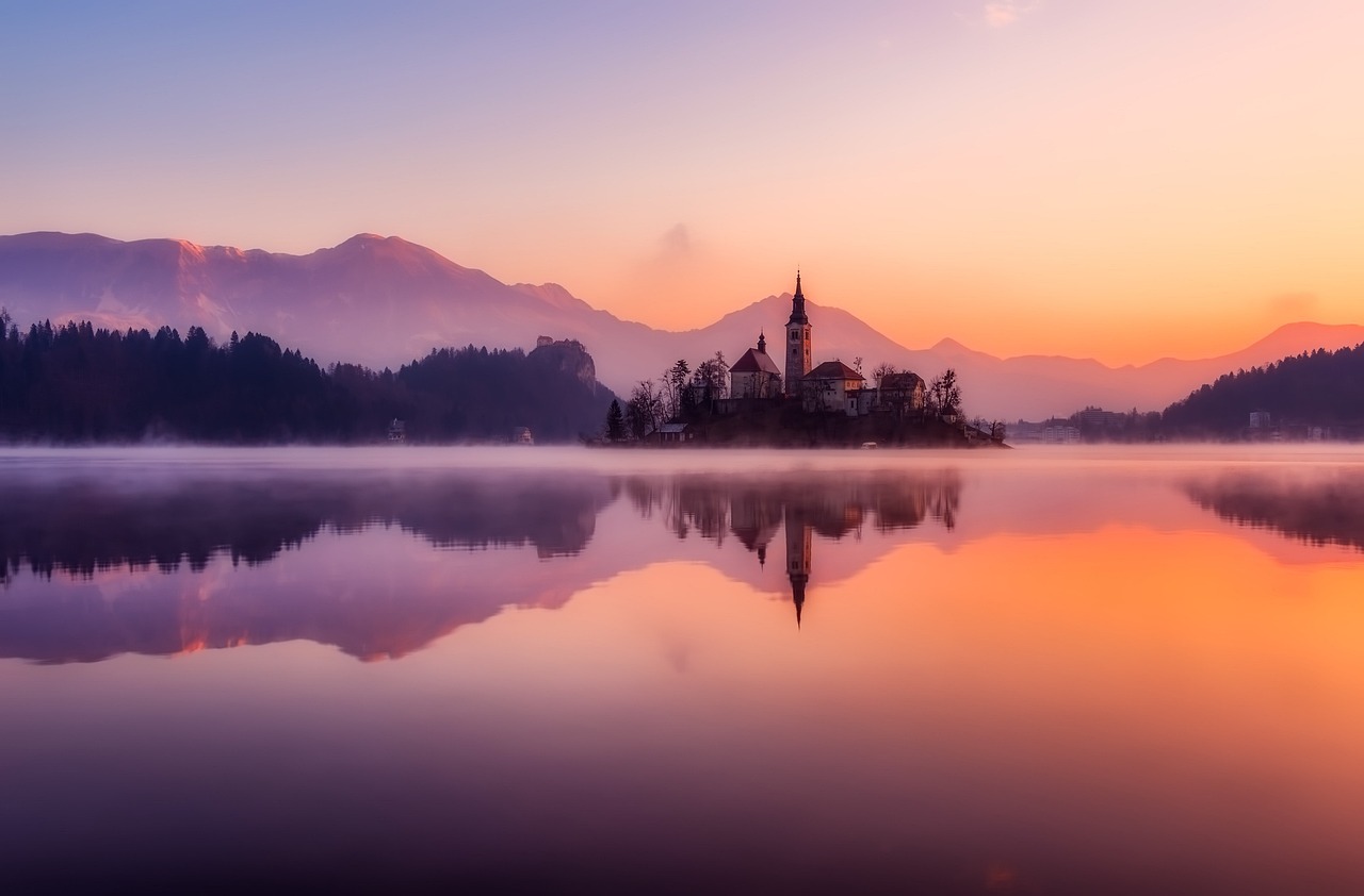 Sunset and reflection over lake