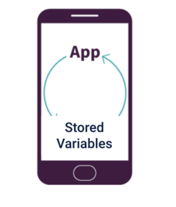mobile phone with app showing stored variables
