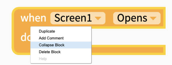 screen opens block being collapsed