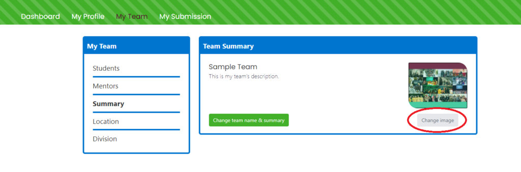 dashboard image for changing team photo