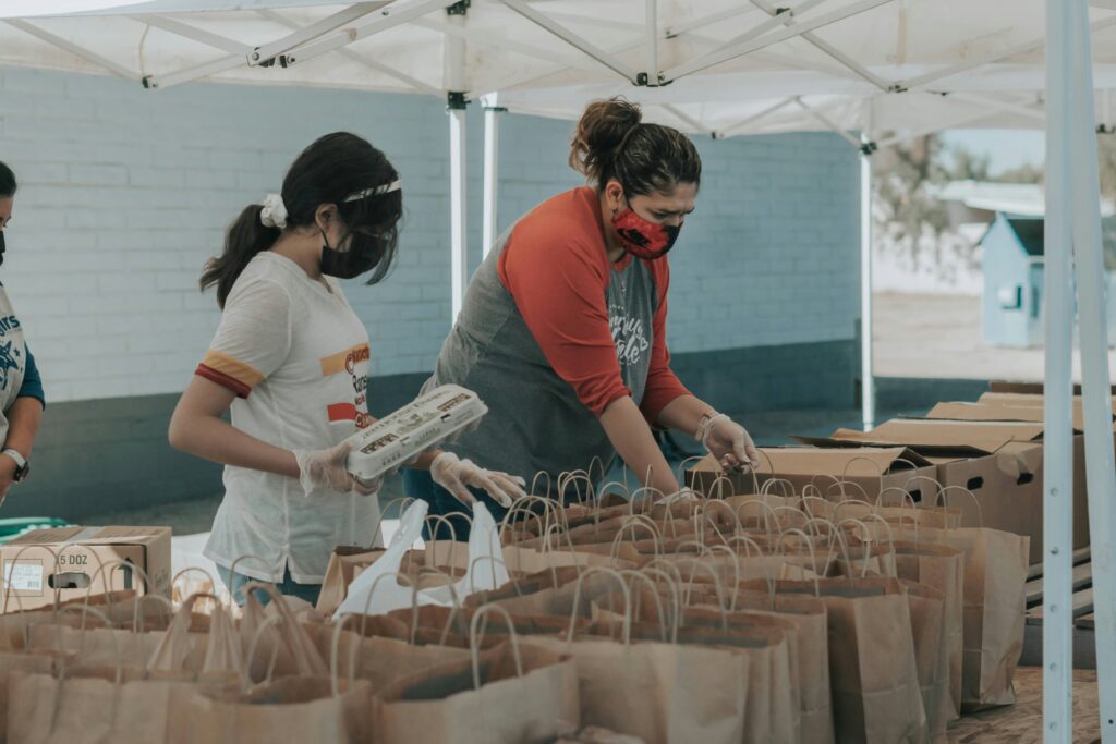 volunteers at food drive