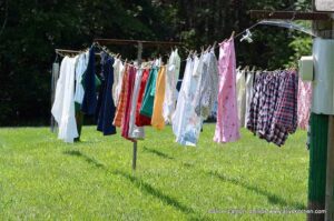 clothesline with clothes hanging on it