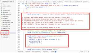 screenshot of AI integration code in codespace