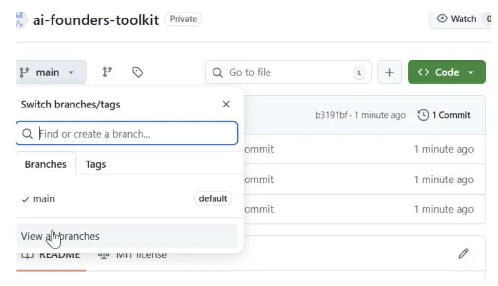 create branch screenshot