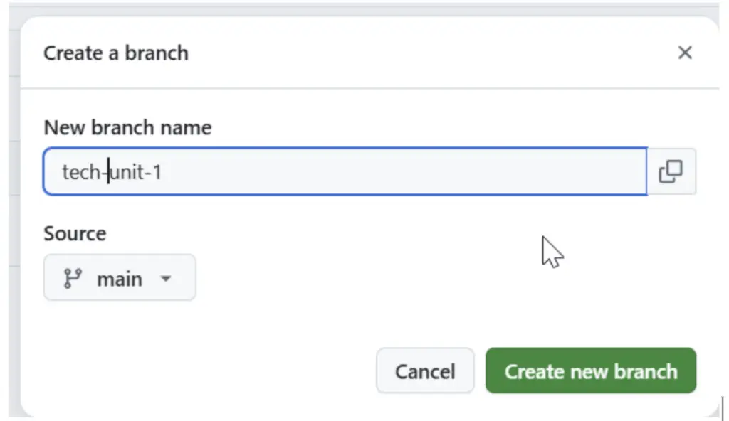 screenshot naming a branch