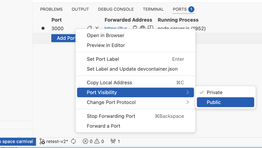 changing port visibility