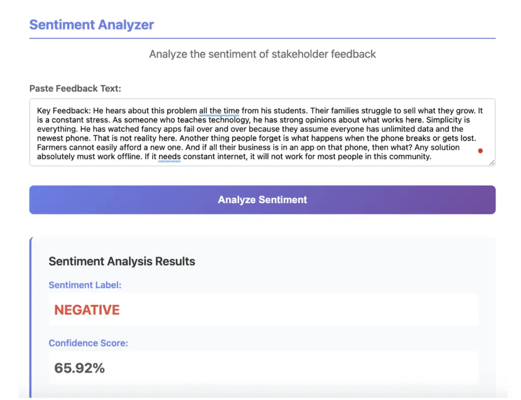 sentiment analyzer screen example