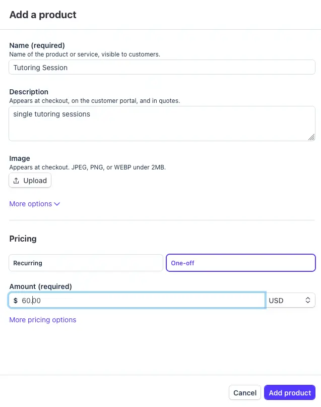 adding a stripe product